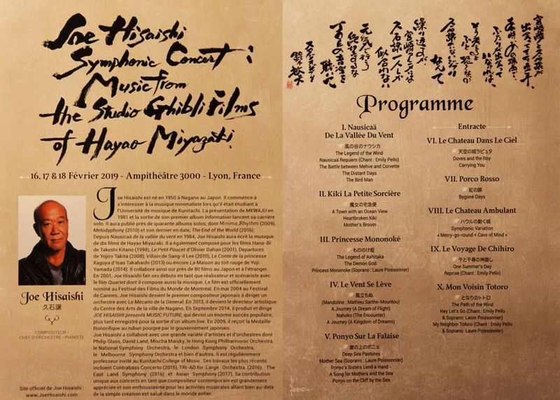 Programma del concerto di Hhisaishi a Lione